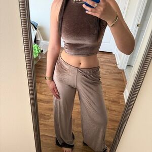 Velvet Two-Piece Crop Top & Wide Leg Set